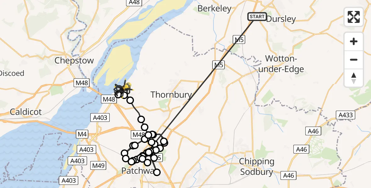 Flight route Police Helicopter Dursley - Littleton-upon-Severn, 16 May 2026, 17:03