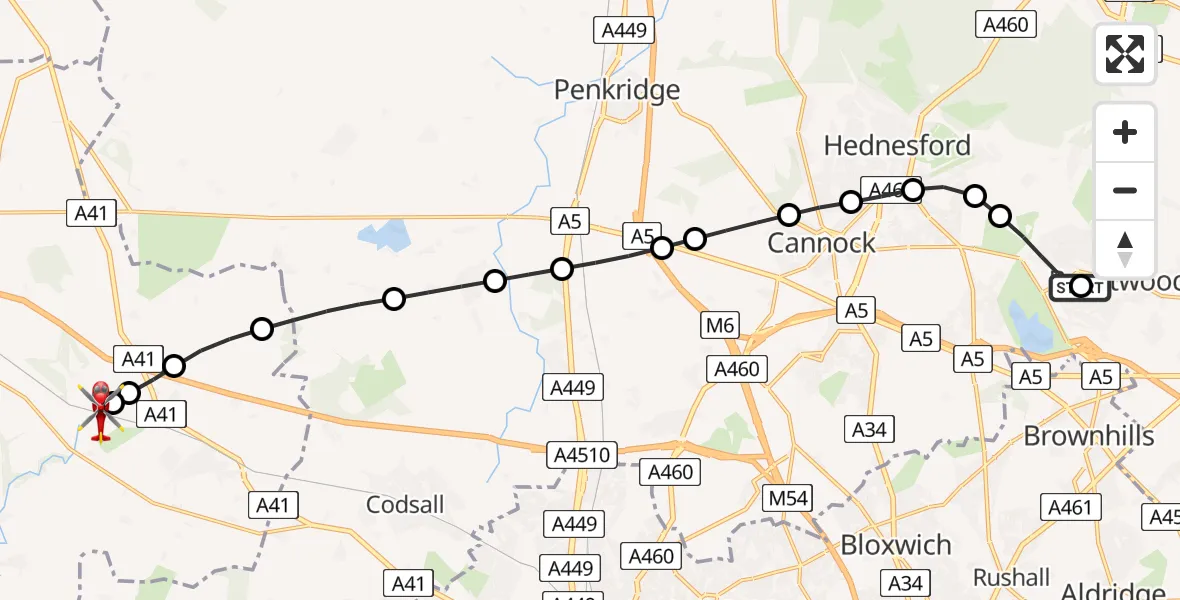 Flight route Air Ambulance Helicopter Burntwood - Tong, 16 May 2026, 17:04
