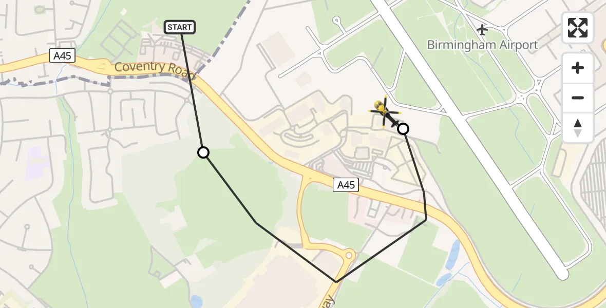 Flight route Police Helicopter Birmingham Airport - Birmingham Airport, 16 May 2026, 17:18
