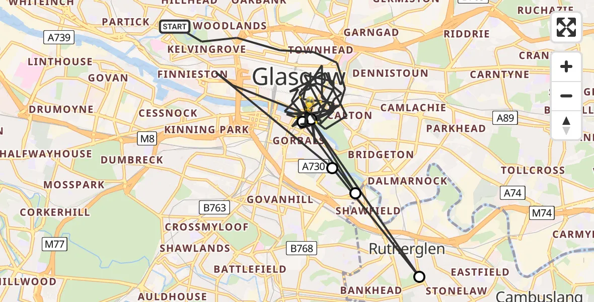 Flight route Police Helicopter Glasgow - Glasgow, 16 May 2026, 17:24
