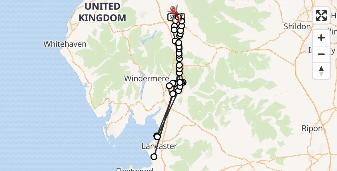 Flight route Air Ambulance Helicopter Langwathby - Langwathby, 16 May 2026, 17:28