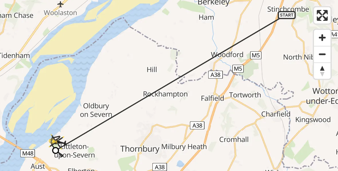 Flight route Police Helicopter Dursley - Littleton-upon-Severn, 16 May 2026, 17:29