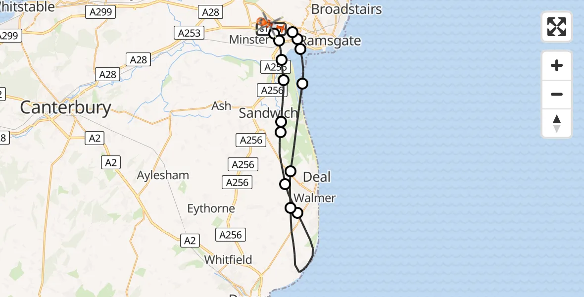 Flight route Coastguard Helicopter Manston Airport - Manston Airport, 16 May 2026, 17:38