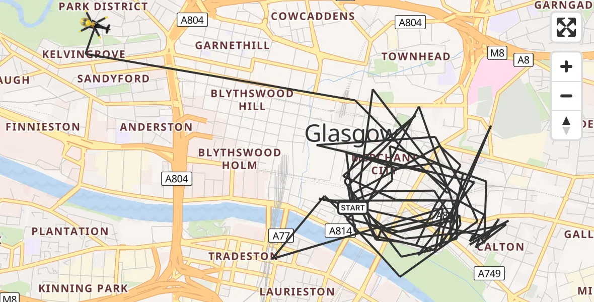 Flight route Police Helicopter Glasgow - Glasgow, 16 May 2026, 17:54
