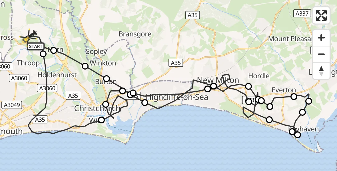 Flight route Police Helicopter Bournemouth Airport - Bournemouth Airport, 16 May 2026, 18:42