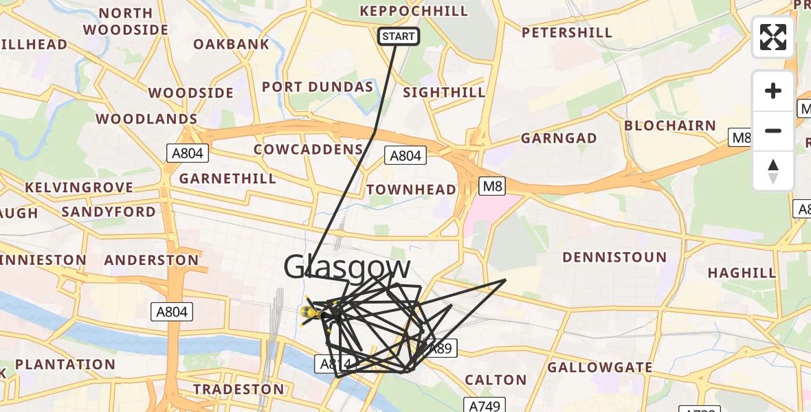 Flight route Police Helicopter Glasgow - Glasgow, 16 May 2026, 19:00