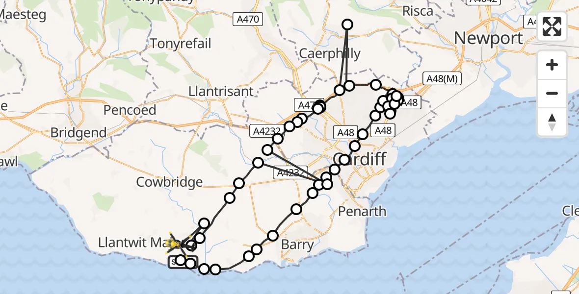 Flight route Police Helicopter Boverton - MOD St Athan, 16 May 2026, 19:06
