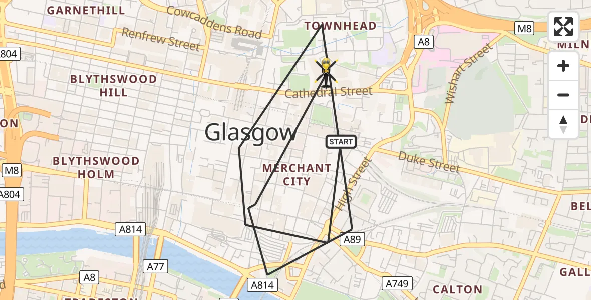 Flight route Police Helicopter Glasgow - Glasgow, 16 May 2026, 19:23