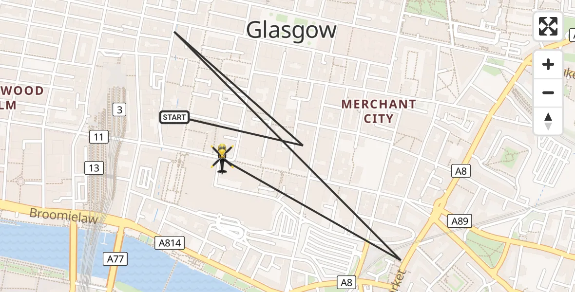 Flight route Police Helicopter Glasgow - Glasgow, 16 May 2026, 19:34