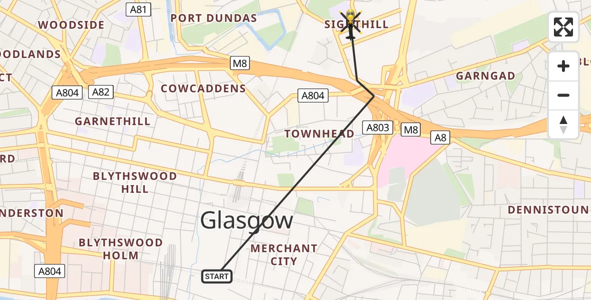 Flight route Police Helicopter Glasgow - Glasgow, 16 May 2026, 19:37