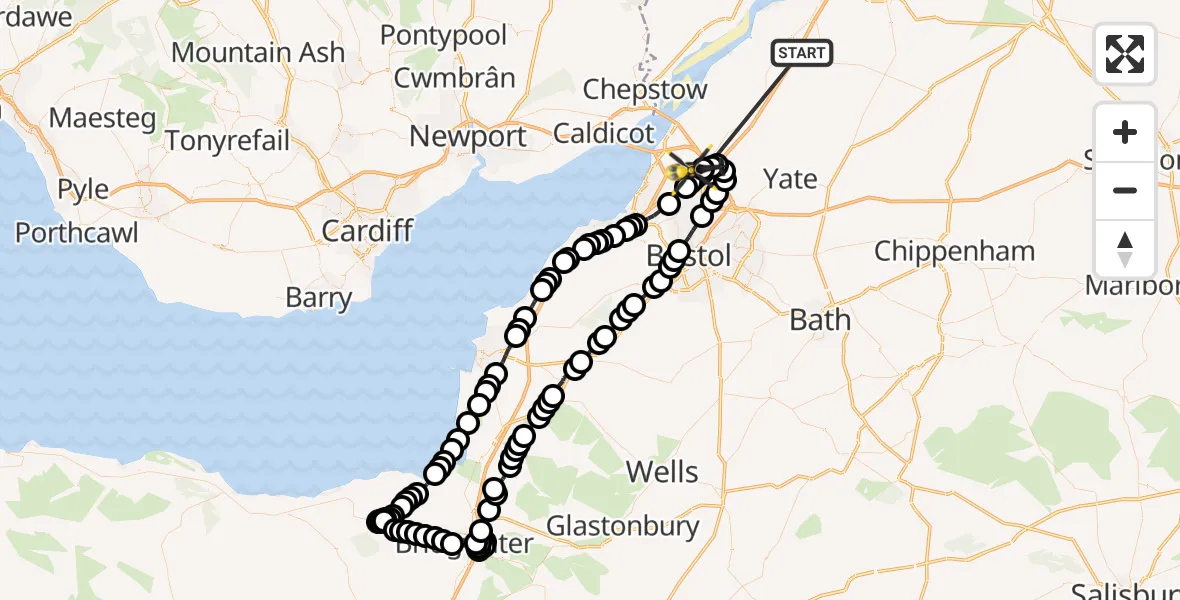 Flight route Police Helicopter Dursley - Almondsbury, 16 May 2026, 22:01