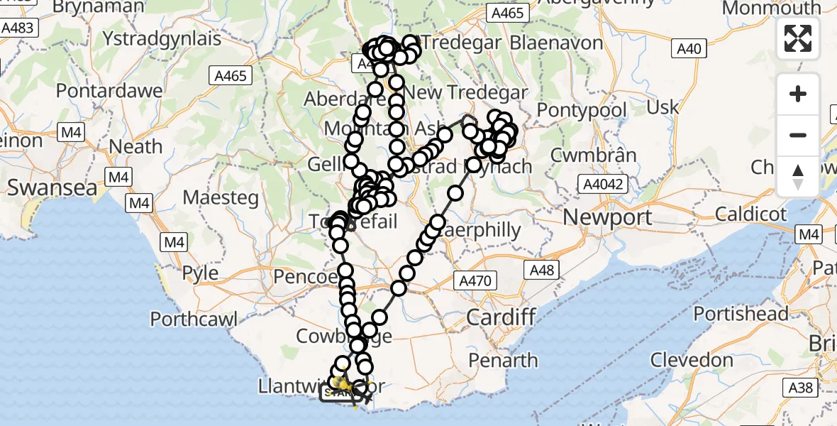 Flight route Police Helicopter MOD St Athan - MOD St Athan, 16 May 2026, 22:40