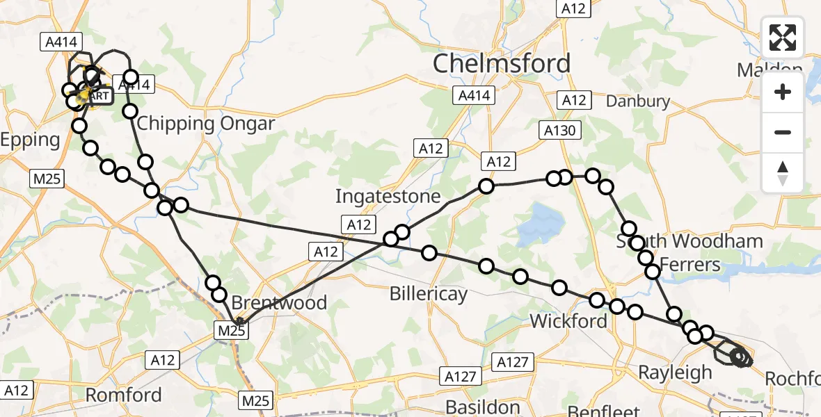 Flight route Police Helicopter North Weald Airfield - North Weald Airfield, 16 May 2026, 23:30