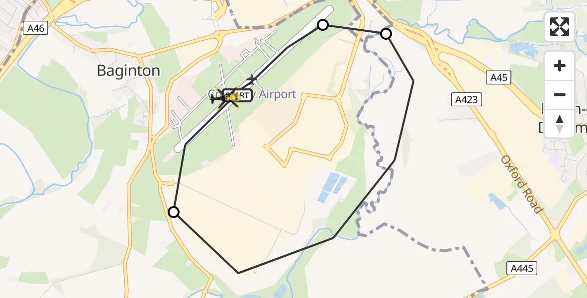 Flight route Police Helicopter Coventry Airport - Coventry Airport, 16 May 2026, 23:34
