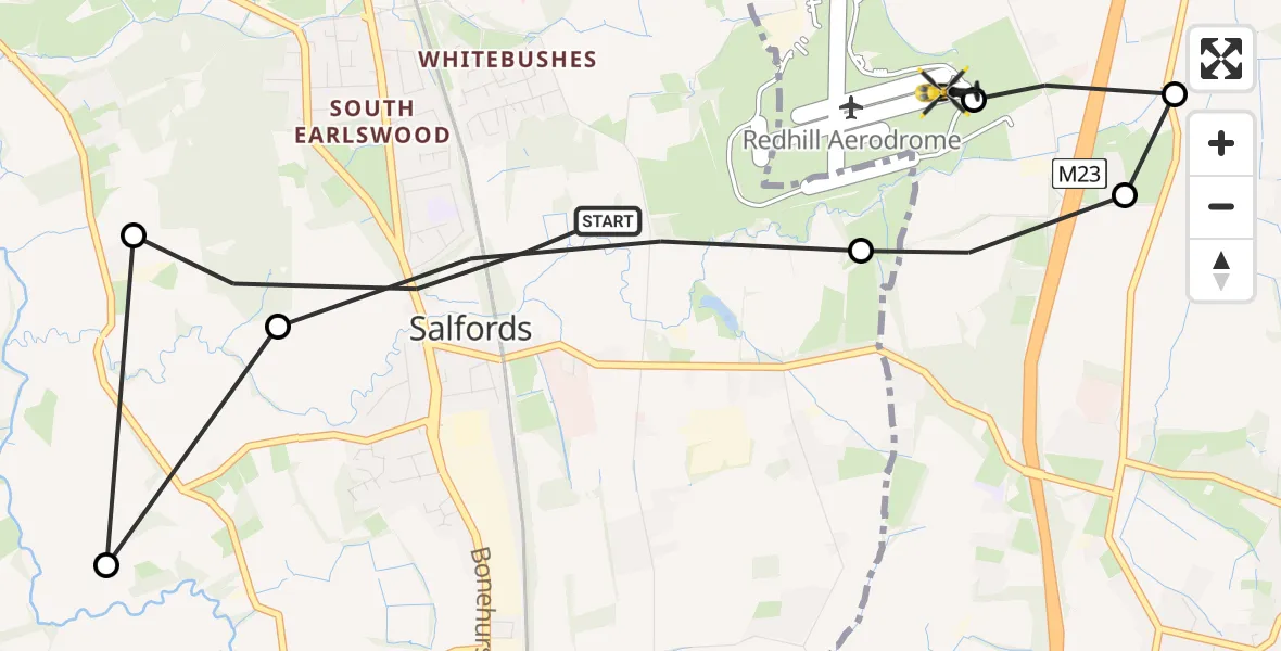 Flight route Police Helicopter Salfords - Redhill Aerodrome, 17 May 2026, 01:11