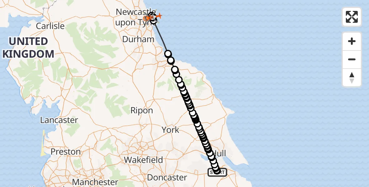 Flight route Coastguard Helicopter Humberside Airport - Whitburn, 17 May 2026, 04:54