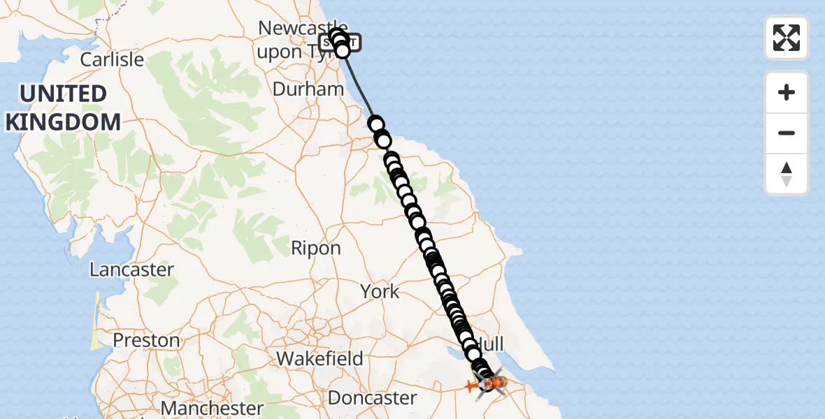 Flight route Coastguard Helicopter Whitburn - Humberside Airport, 17 May 2026, 06:08
