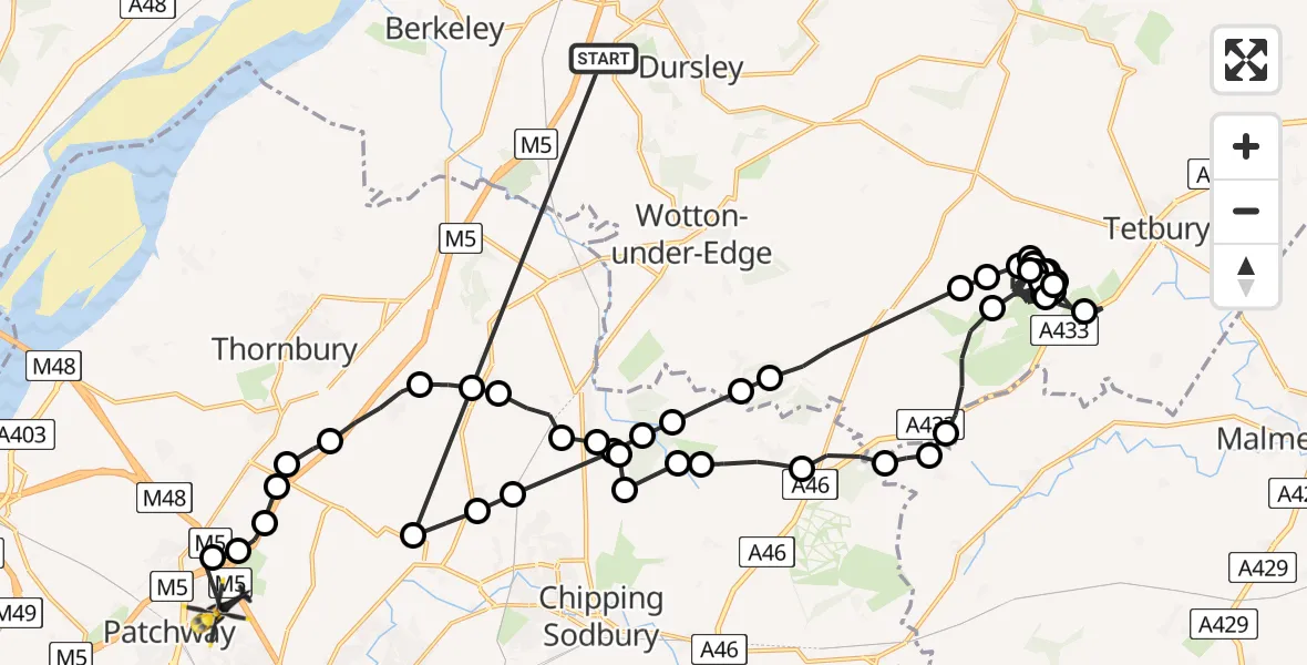 Flight route Police Helicopter Dursley - Bristol, 17 May 2026, 06:28