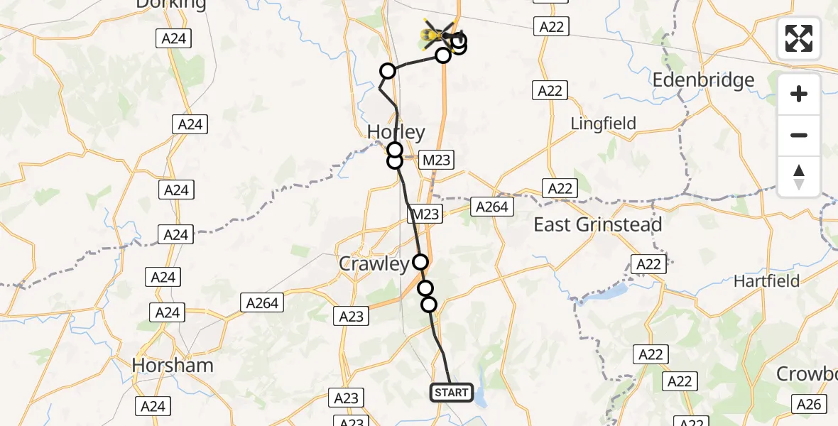 Flight route Police Helicopter Balcombe - Tandridge, 17 May 2026, 07:26
