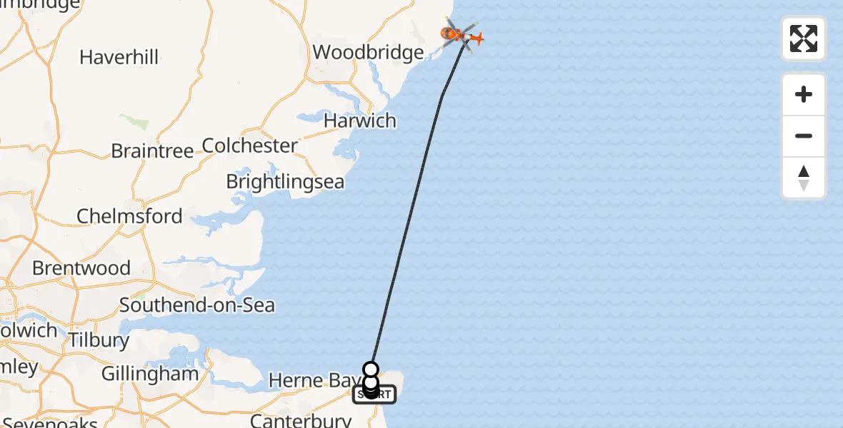 Flight route Coastguard Helicopter Manston Airport - North Sea, 17 May 2026, 08:08