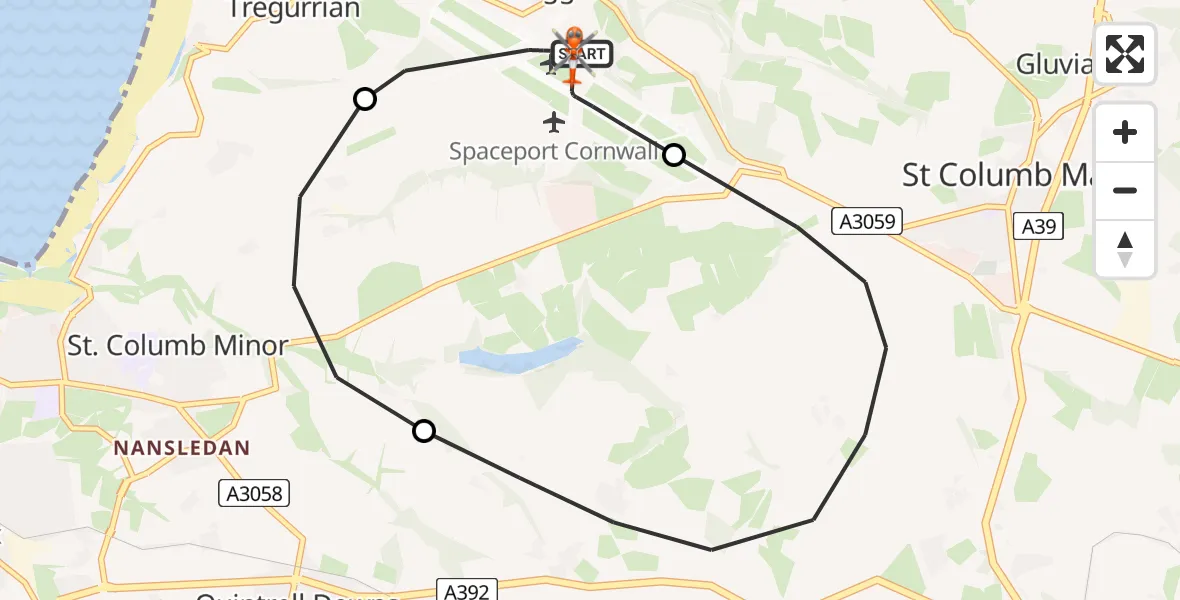 Flight route Coastguard Helicopter Cornwall Airport Newquay - Cornwall Airport Newquay, 17 May 2026, 08:36