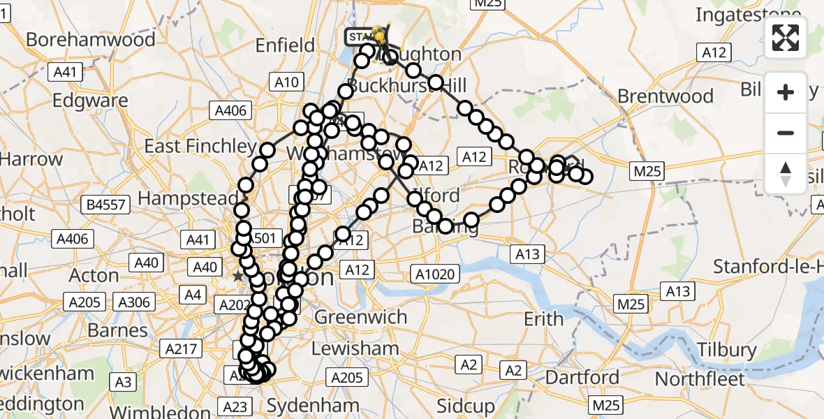 Flight route Police Helicopter Epping Forest - Sewardstonebury, 17 May 2026, 08:51