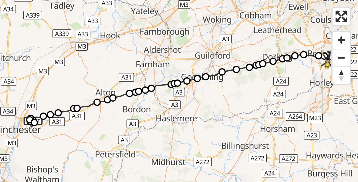 Flight route Police Helicopter Easton - South Nutfield, 17 May 2026, 09:05