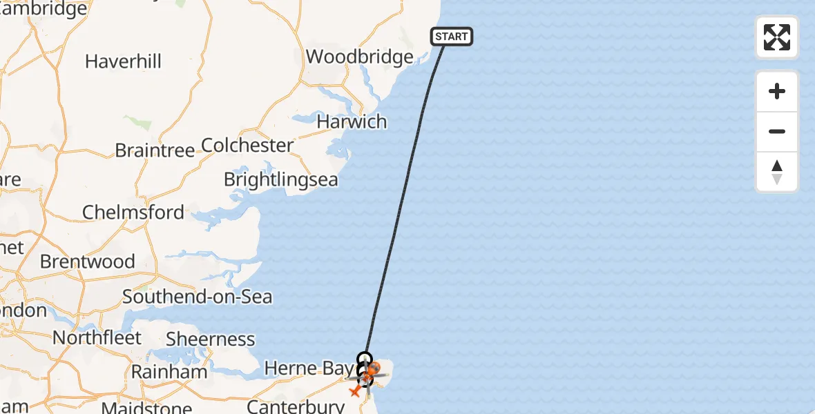 Flight route Coastguard Helicopter North Sea - Manston Airport, 17 May 2026, 09:06