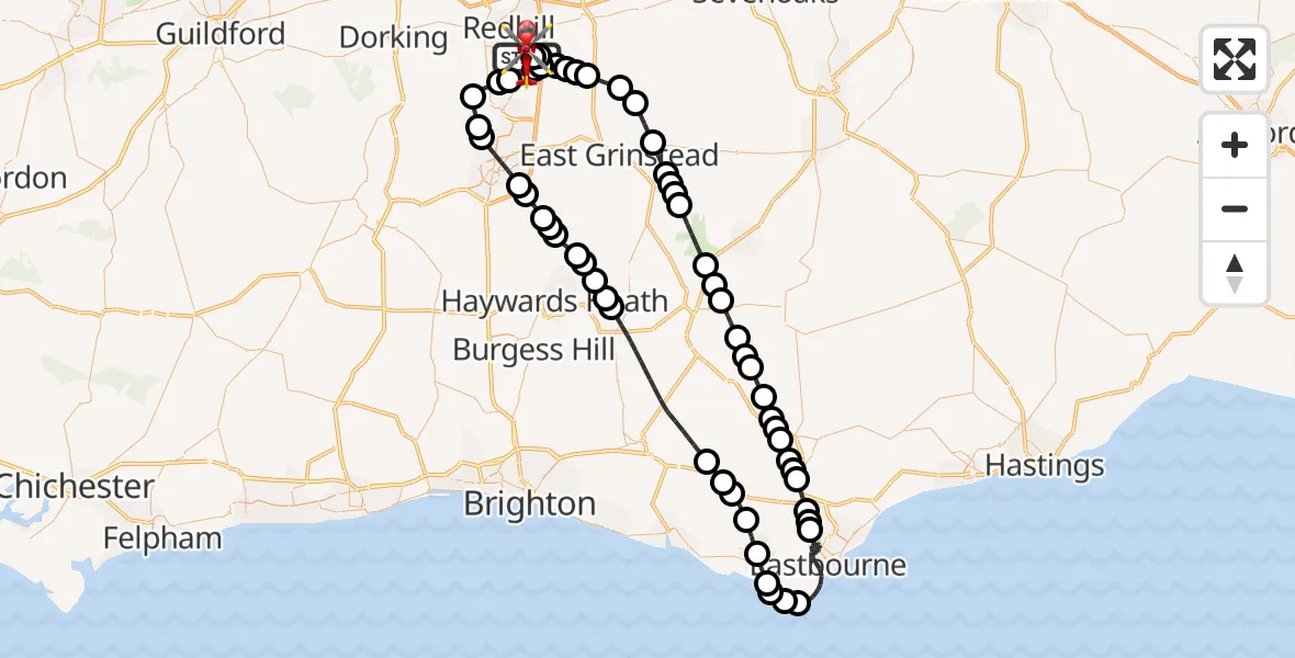 Flight route Air Ambulance Helicopter Redhill Aerodrome - Redhill Aerodrome, 17 May 2026, 09:12