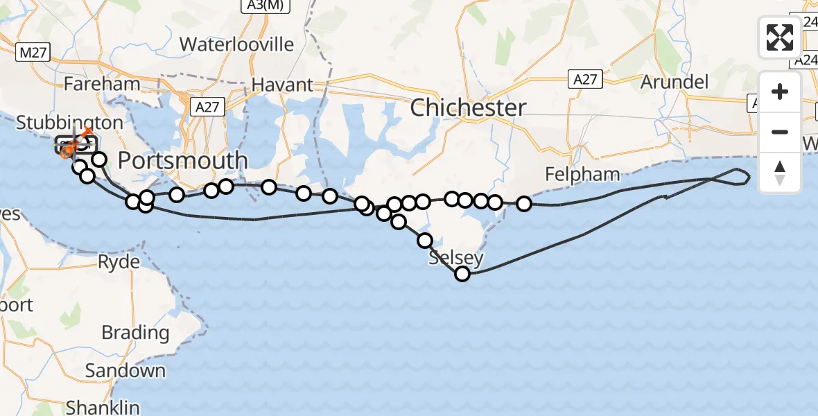 Flight route Coastguard Helicopter Solent Airport - Solent Airport, 17 May 2026, 09:22