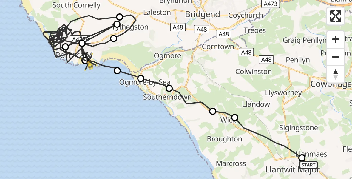 Flight route Police Helicopter Llanmaes - Newton, 17 May 2026, 09:29