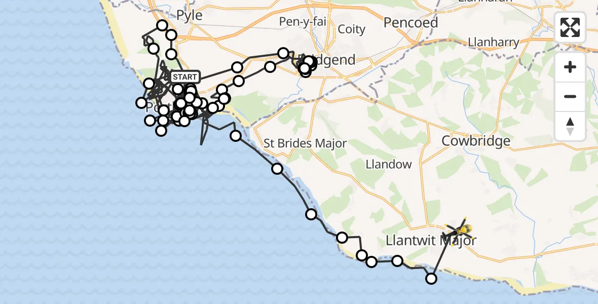 Flight route Police Helicopter Porthcawl - Boverton, 17 May 2026, 10:10