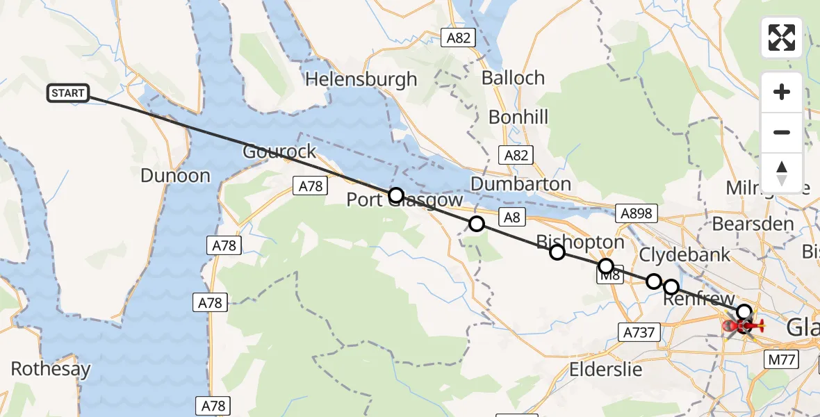 Flight route Air Ambulance Helicopter Inner Seas - Queen Elizabeth Hospital, 17 May 2026, 10:46