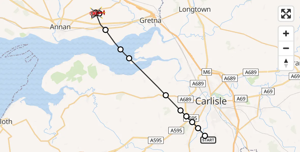 Flight route Air Ambulance Helicopter Durdar - Kirkpatrick Fleming, 17 May 2026, 11:03