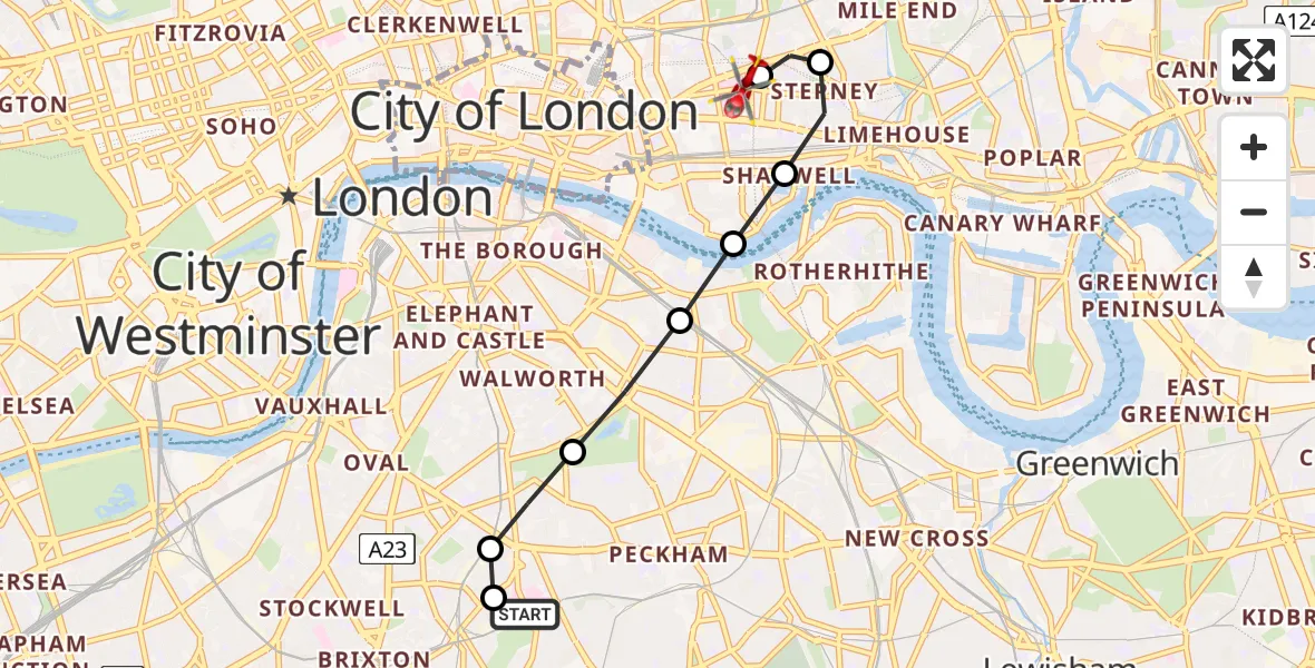 Flight route Air Ambulance Helicopter Kings College London Hospital - Royal London Hospital, 17 May 2026, 11:33