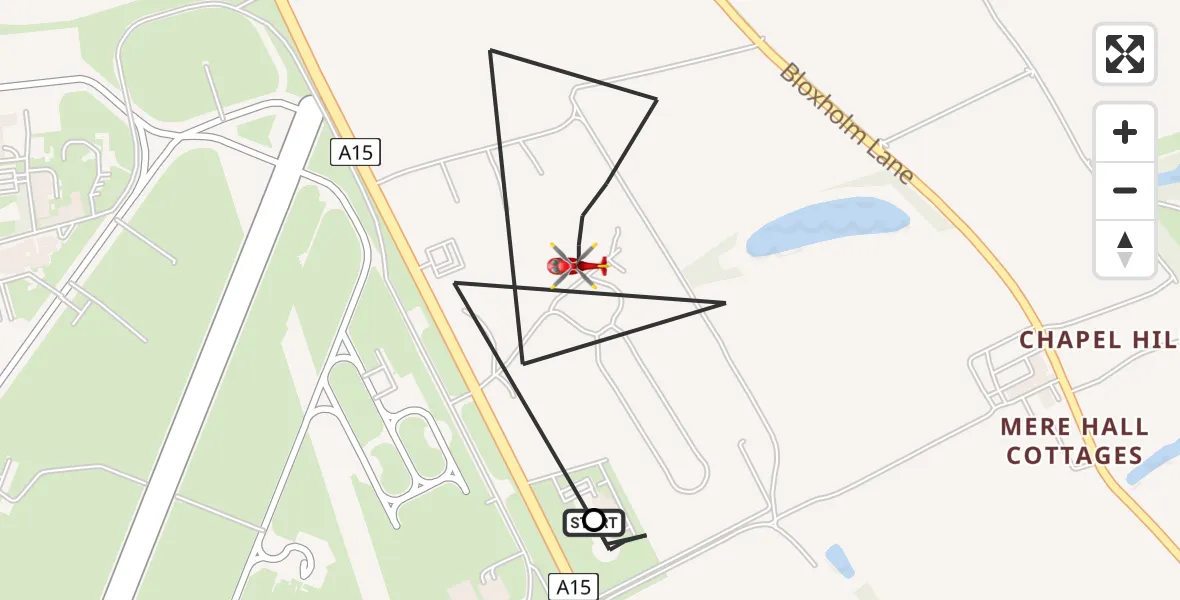 Flight route Air Ambulance Helicopter RAF Waddington - North Kesteven, 17 May 2026, 11:33