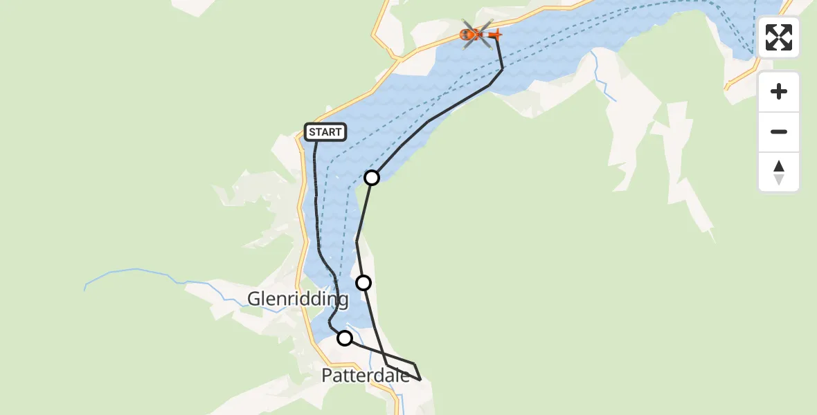 Flight route Coastguard Helicopter Ullswater - Ullswater, 17 May 2026, 11:46