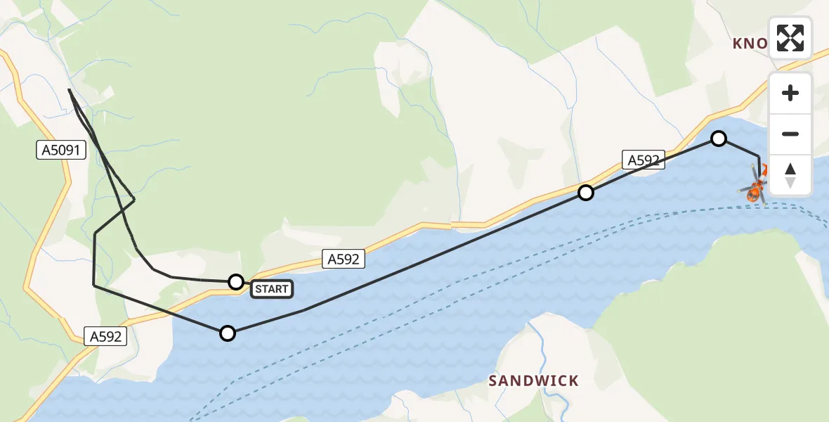 Flight route Coastguard Helicopter Ullswater - Ullswater, 17 May 2026, 12:07