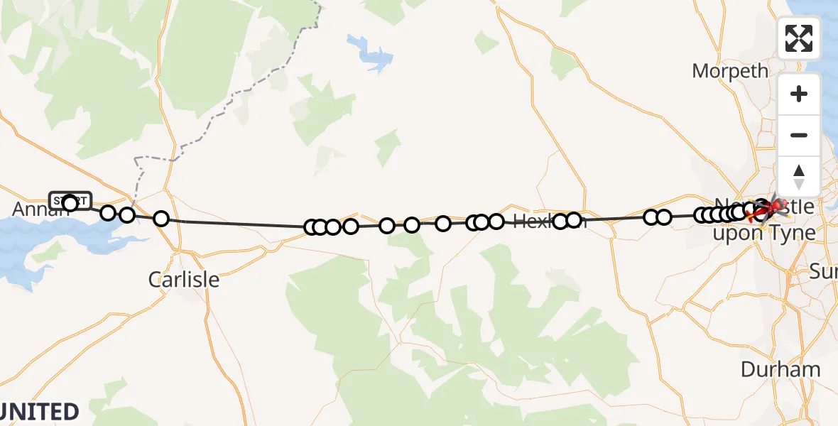 Flight route Air Ambulance Helicopter Eastriggs - Sandyford, 17 May 2026, 12:07
