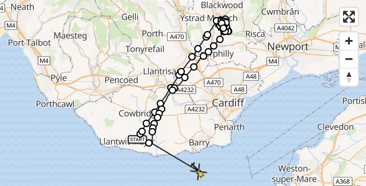 Flight route Police Helicopter Eglwys Brewis - Bristol Channel, 17 May 2026, 12:17