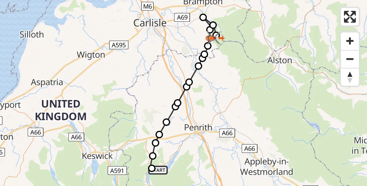 Flight route Coastguard Helicopter Ullswater - Cumrew, 17 May 2026, 12:39