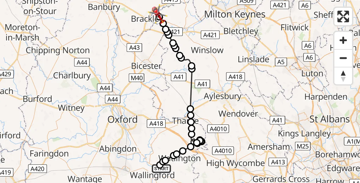 Flight route Air Ambulance Helicopter RAF Benson - Whitfield, 17 May 2026, 12:39