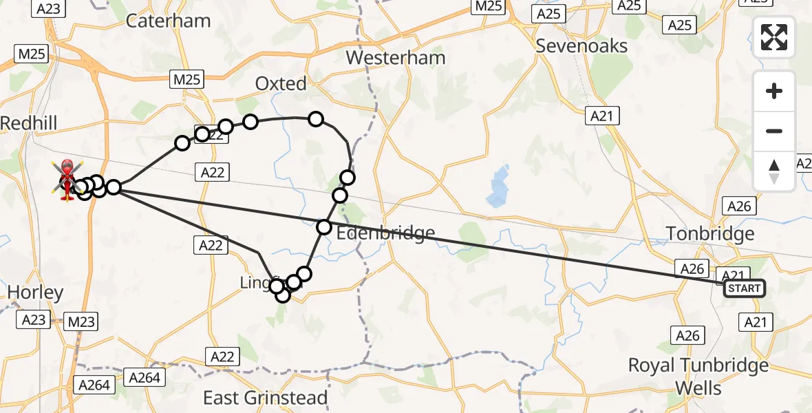 Flight route Air Ambulance Helicopter Capel - Redhill Aerodrome, 17 May 2026, 12:43