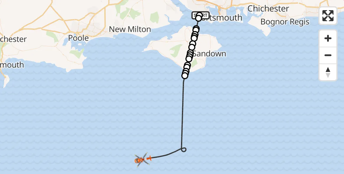 Flight route Coastguard Helicopter Solent Airport - English Channel, 17 May 2026, 12:51