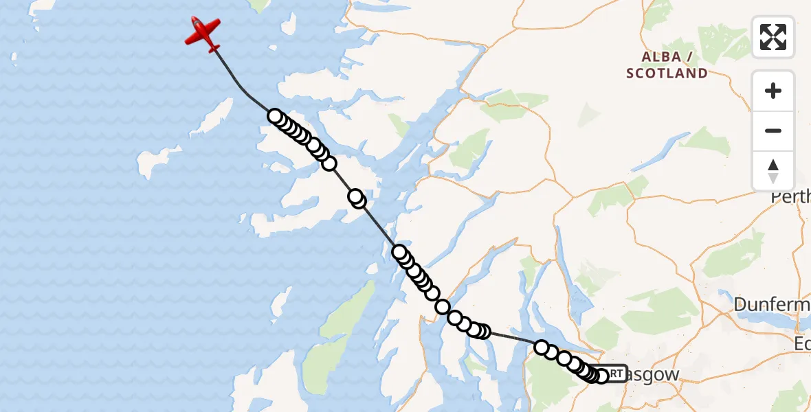 Flight route Air Ambulance Aircraft Glasgow Airport - Inner Seas, 17 May 2026, 13:03