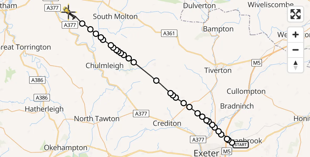 Flight route Police Helicopter Clyst Honiton - North Devon, 17 May 2026, 13:09