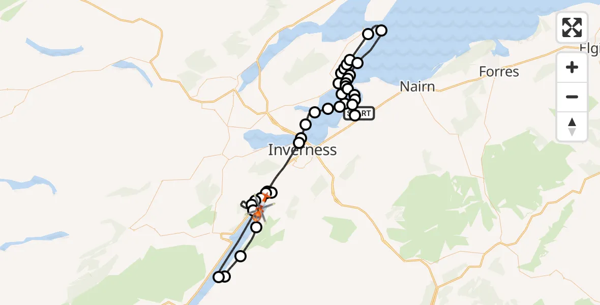 Flight route Coastguard Helicopter Inverness Airport - Loch Ness, 17 May 2026, 13:24