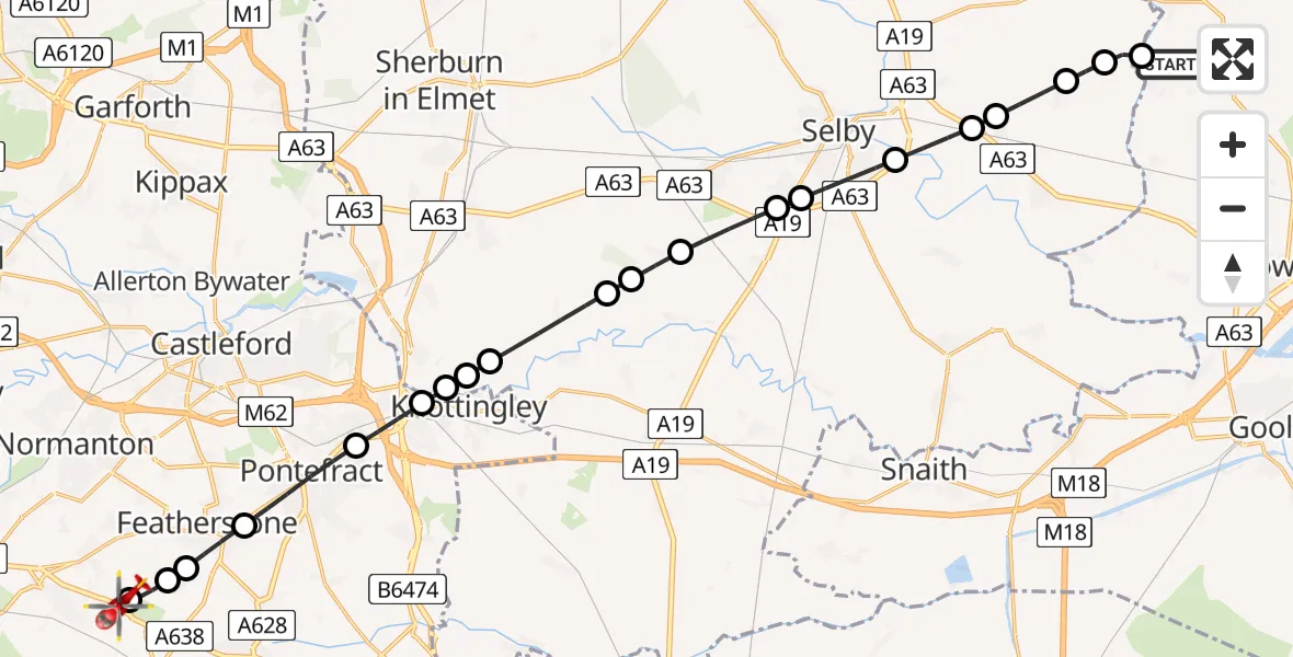 Flight route Air Ambulance Helicopter Breighton Airfield - YAA Nostell Helicopter Port, 17 May 2026, 13:32