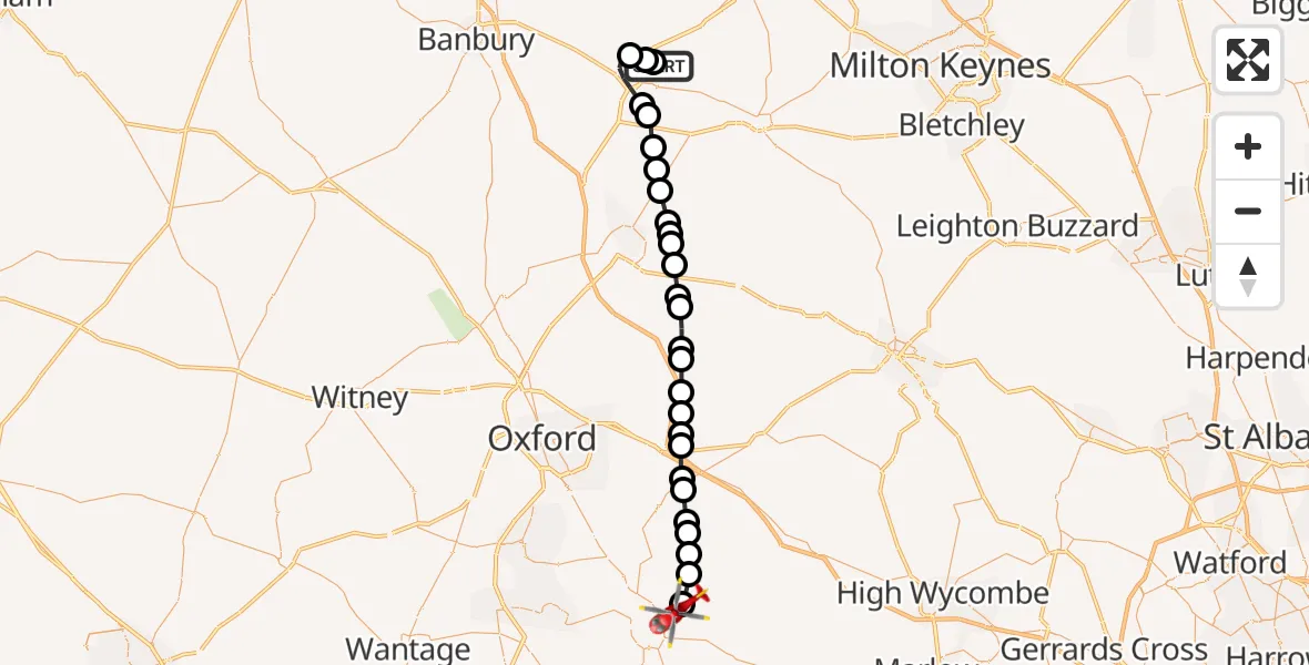 Flight route Air Ambulance Helicopter Turweston Aerodrome - RAF Benson, 17 May 2026, 13:47