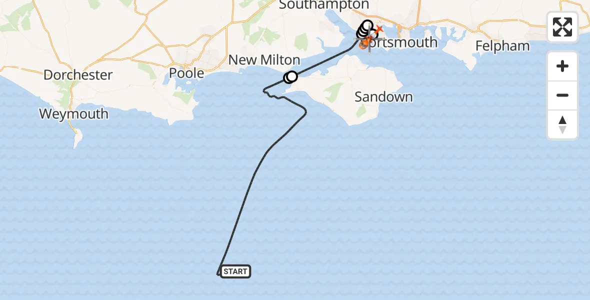 Flight route Coastguard Helicopter English Channel - Solent Airport, 17 May 2026, 13:57